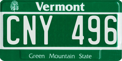VT license plate CNY496