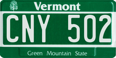 VT license plate CNY502