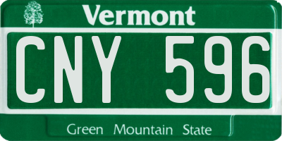 VT license plate CNY596