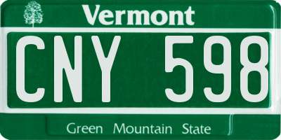 VT license plate CNY598