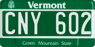 VT license plate CNY602