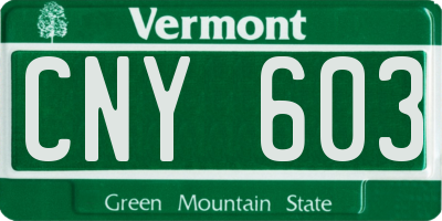 VT license plate CNY603