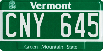 VT license plate CNY645
