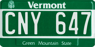 VT license plate CNY647