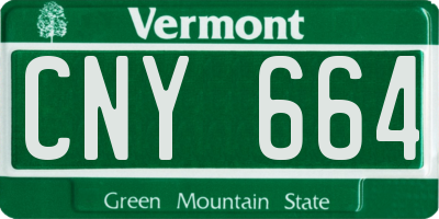 VT license plate CNY664