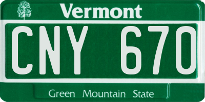 VT license plate CNY670
