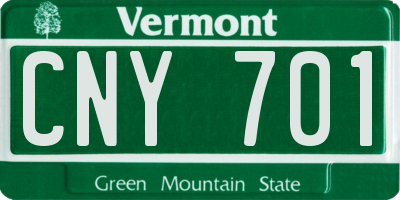 VT license plate CNY701