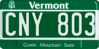 VT license plate CNY803