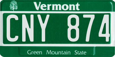 VT license plate CNY874
