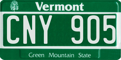 VT license plate CNY905