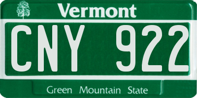 VT license plate CNY922