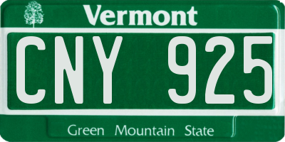 VT license plate CNY925