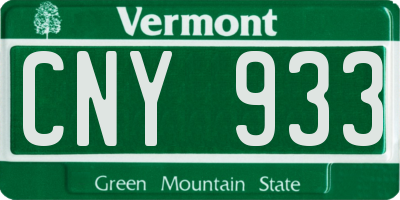 VT license plate CNY933