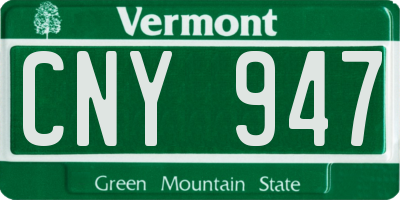 VT license plate CNY947