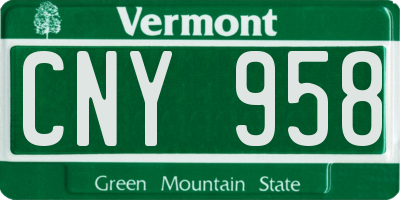 VT license plate CNY958