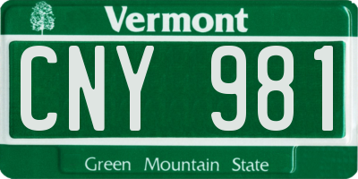 VT license plate CNY981