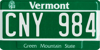 VT license plate CNY984