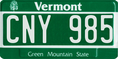 VT license plate CNY985