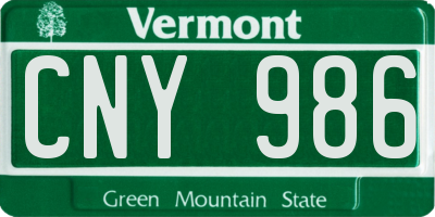 VT license plate CNY986