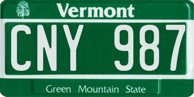 VT license plate CNY987