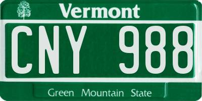 VT license plate CNY988