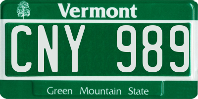 VT license plate CNY989
