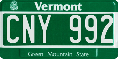 VT license plate CNY992