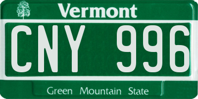 VT license plate CNY996