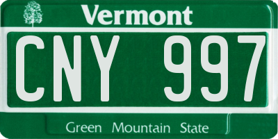 VT license plate CNY997