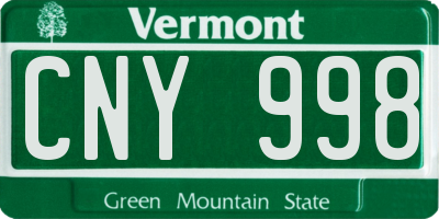 VT license plate CNY998