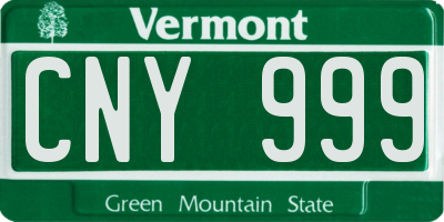 VT license plate CNY999