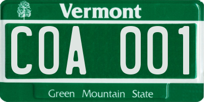 VT license plate COA001
