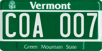 VT license plate COA007