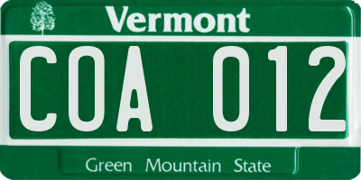 VT license plate COA012