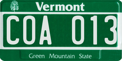 VT license plate COA013