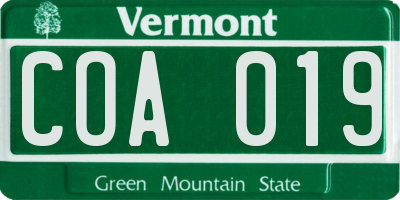 VT license plate COA019