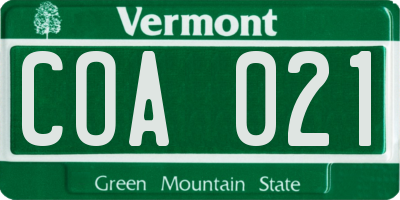 VT license plate COA021