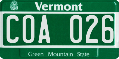 VT license plate COA026
