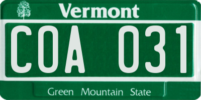VT license plate COA031