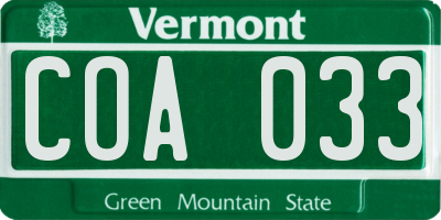 VT license plate COA033