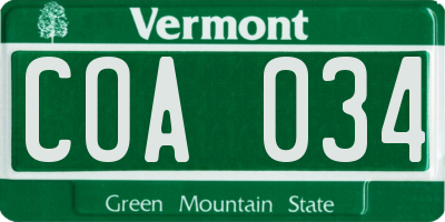 VT license plate COA034