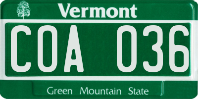 VT license plate COA036
