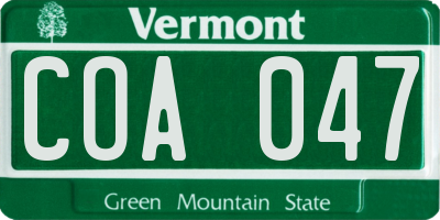 VT license plate COA047