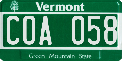 VT license plate COA058