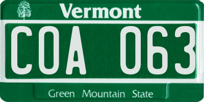 VT license plate COA063