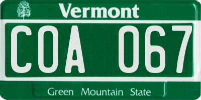 VT license plate COA067