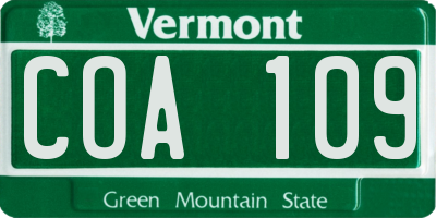 VT license plate COA109