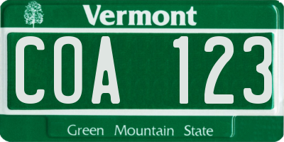 VT license plate COA123