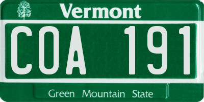 VT license plate COA191