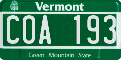 VT license plate COA193